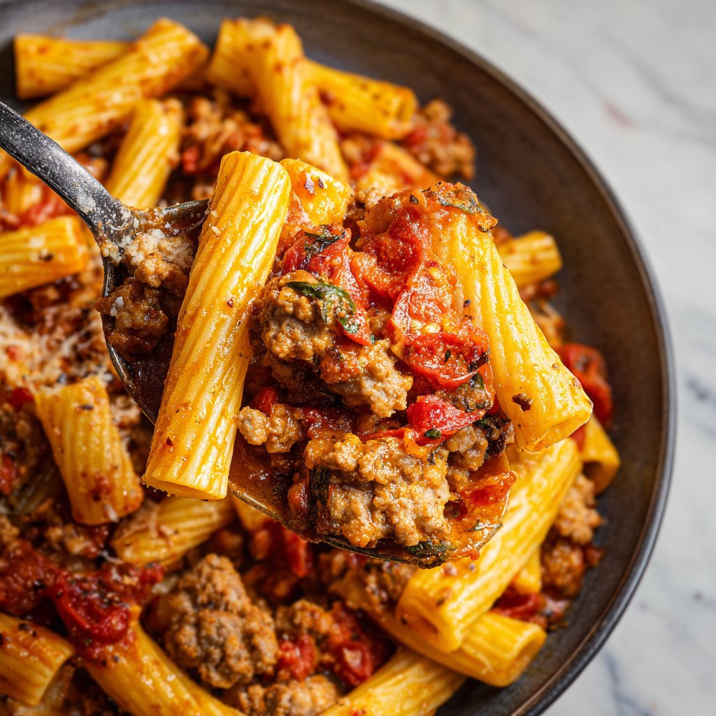 Einfache Rigatoni Putenfleisch Wurst Abendessen