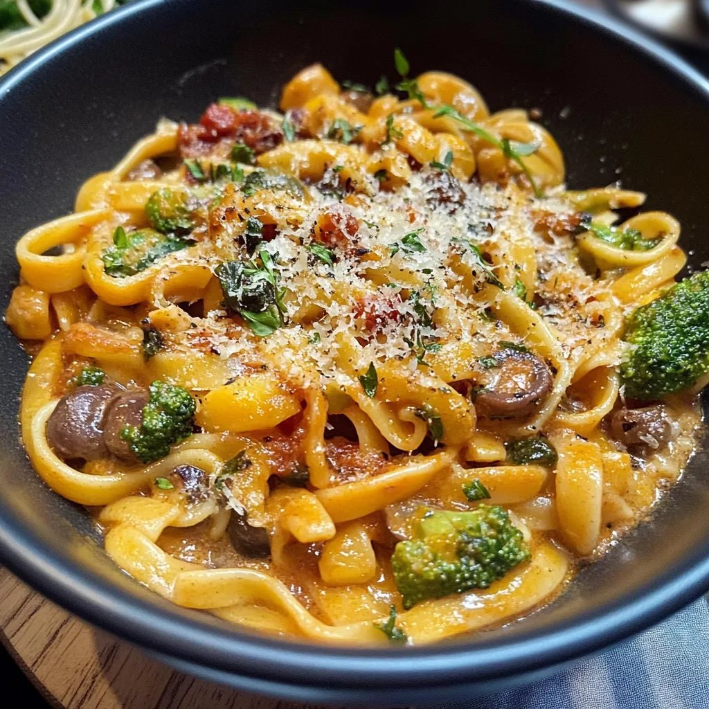 Datenight Pasta mit Brokkoli, Speck und Pilzen