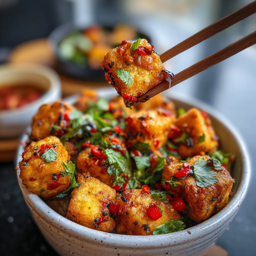 Knuspriger Tofu Schüsseln Chili Soße