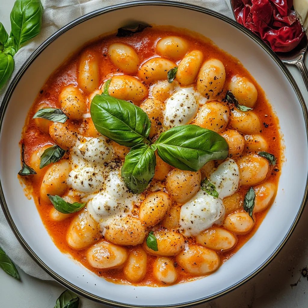 Gnocchi Pfanne mit Tomate, Mozzarella und Basilikum