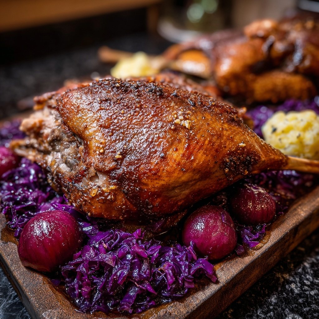 Festliche Weihnachtsgans mit Rotkohl und Klößen​