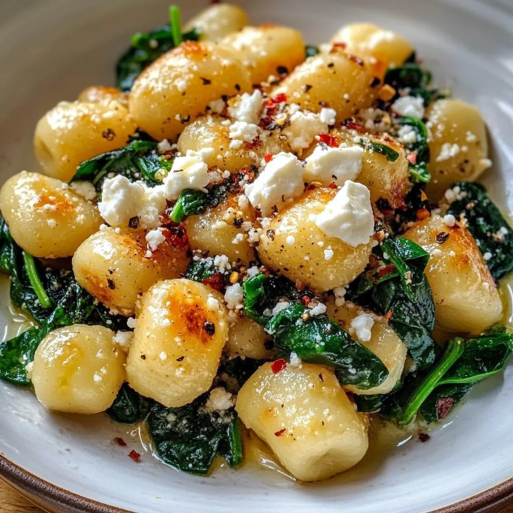Knusprige Gnocchi mit Spinat und Feta
