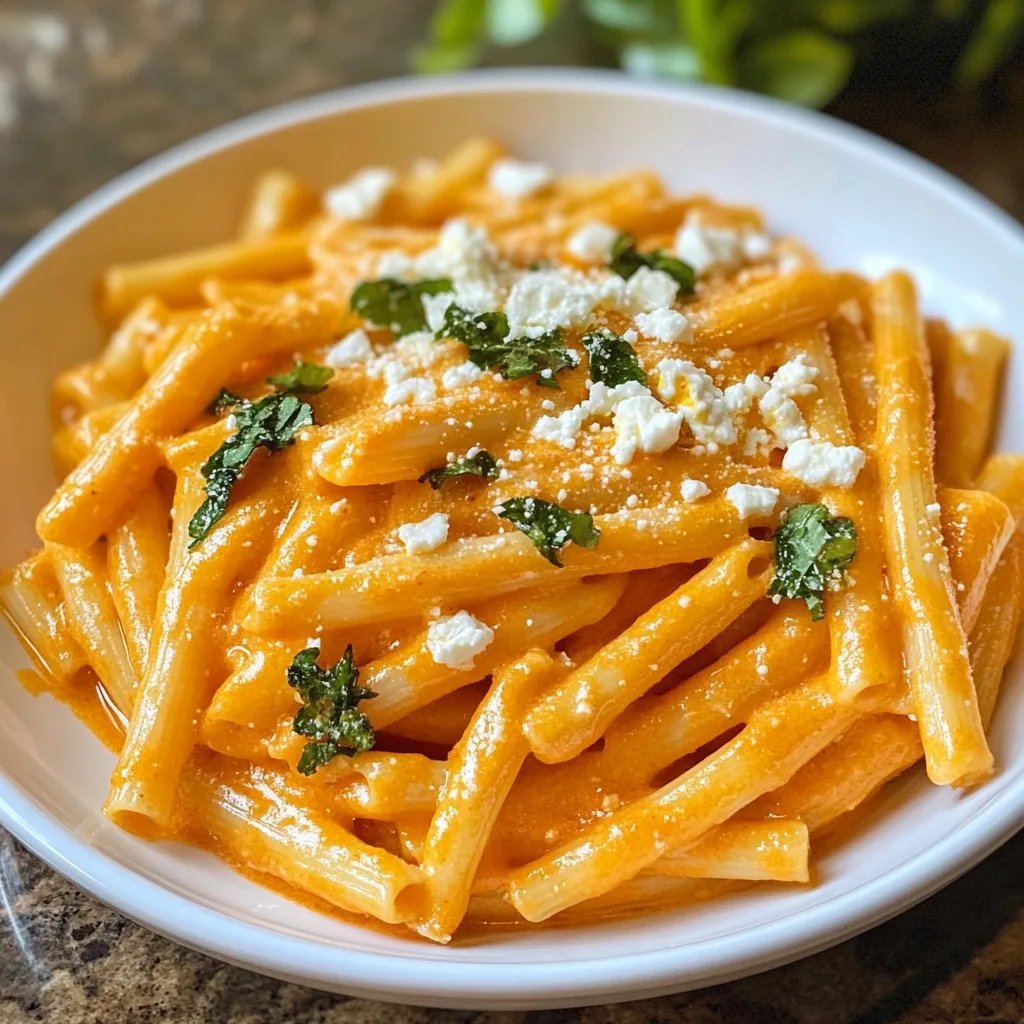 Kürbissoße mit Nudeln und Feta