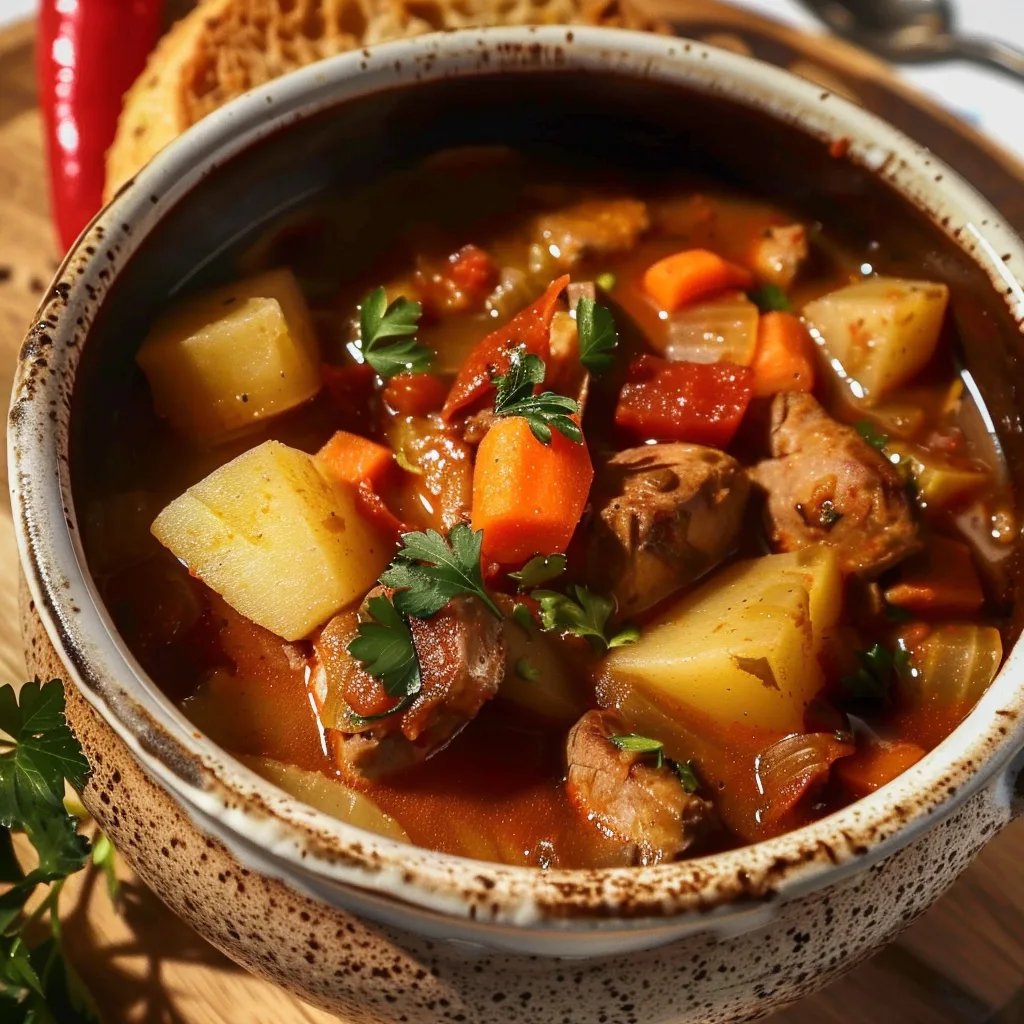 Gulaschsuppe mit Kartoffeln und Paprika